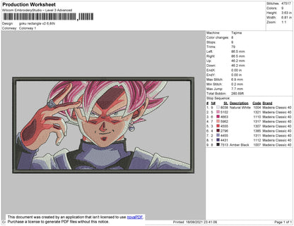 Goku Rectangle V2 Embroidery File 4 size