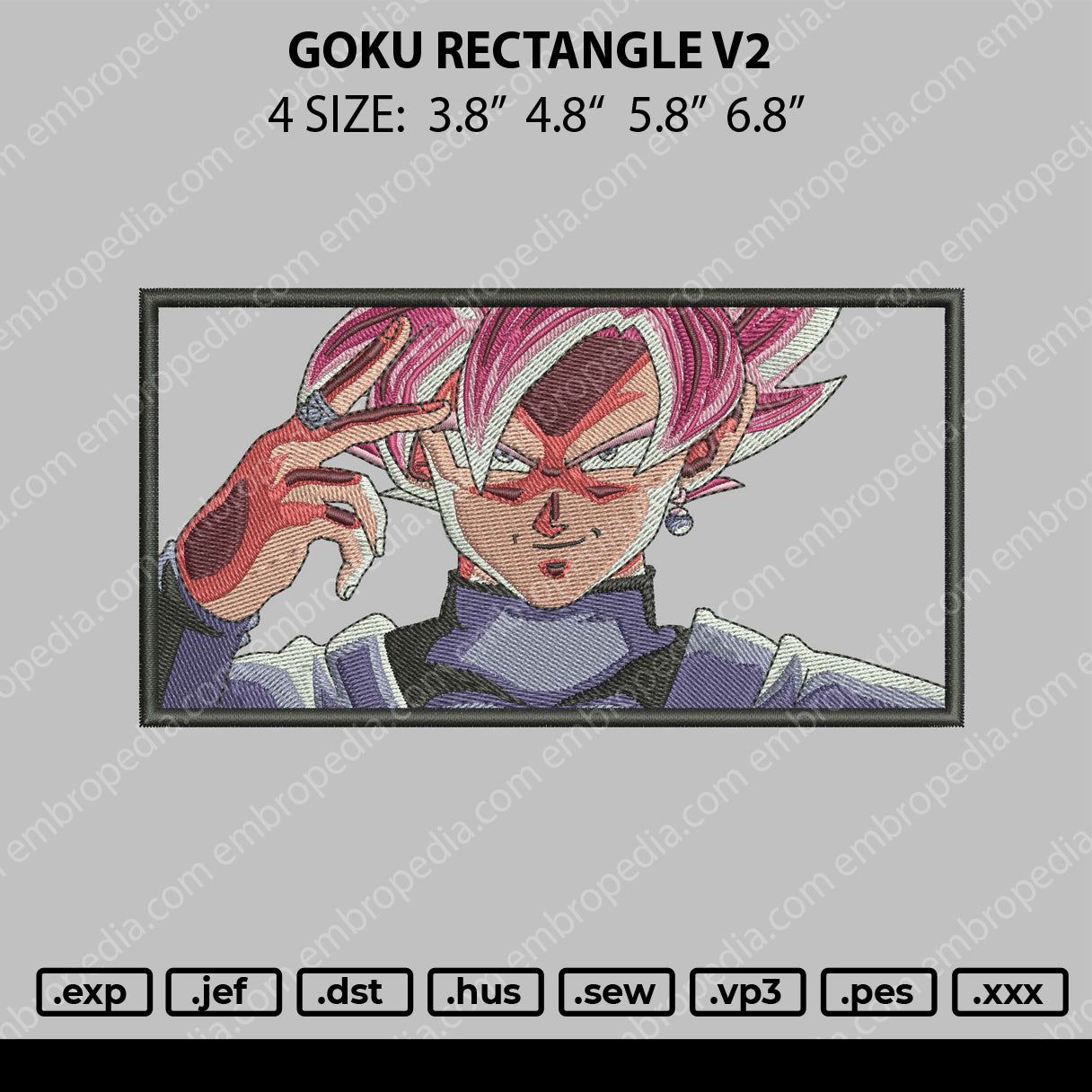Goku Rectangle V2 Embroidery File 4 size
