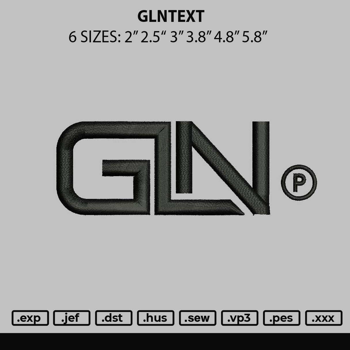 Glntext Embroidery File 6 sizes