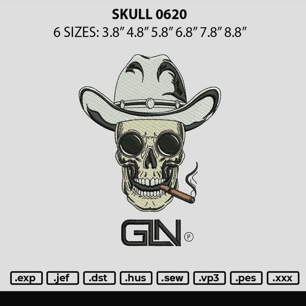 Skull 0620 Embroidery File 6 sizes