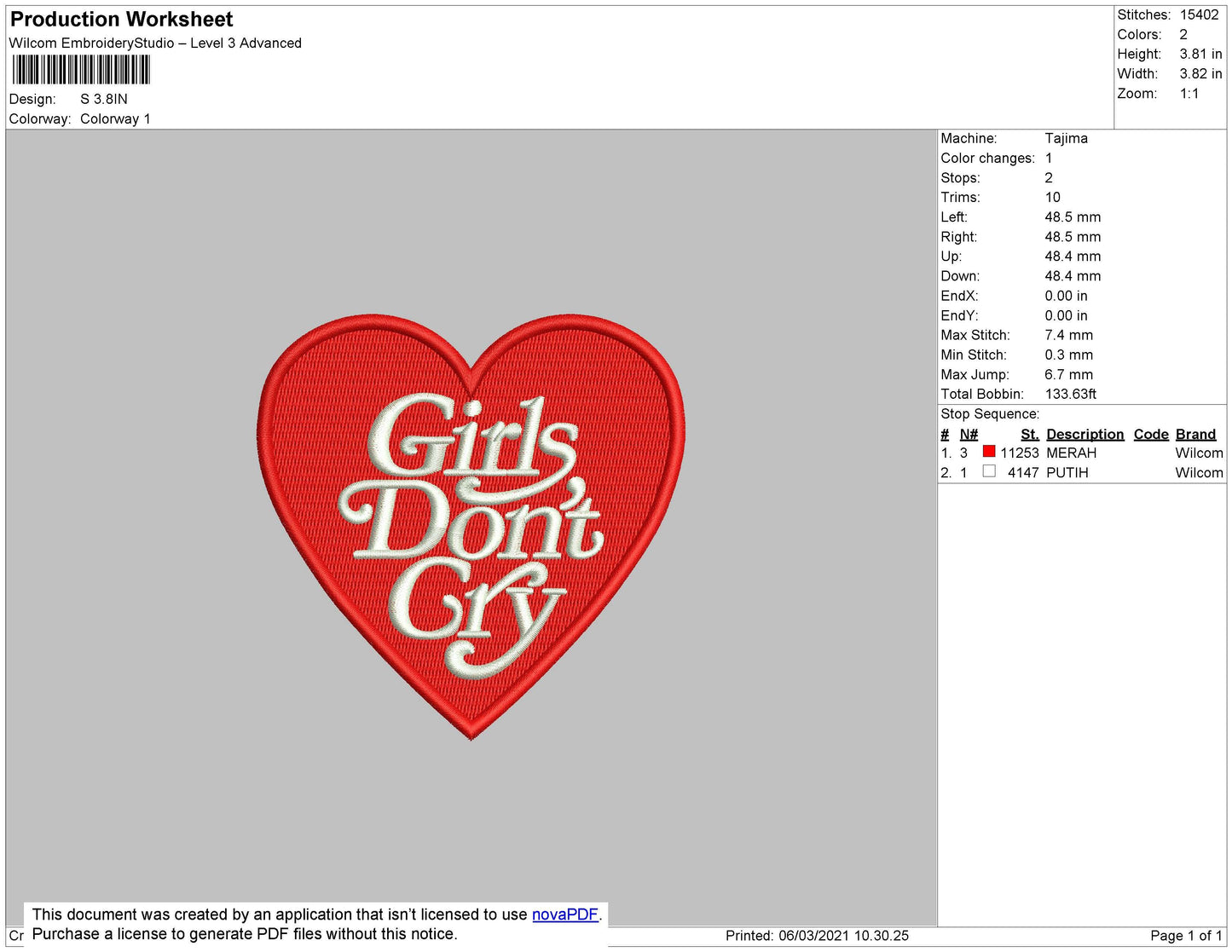 G Dont Cry Text Embroidery File 4 size