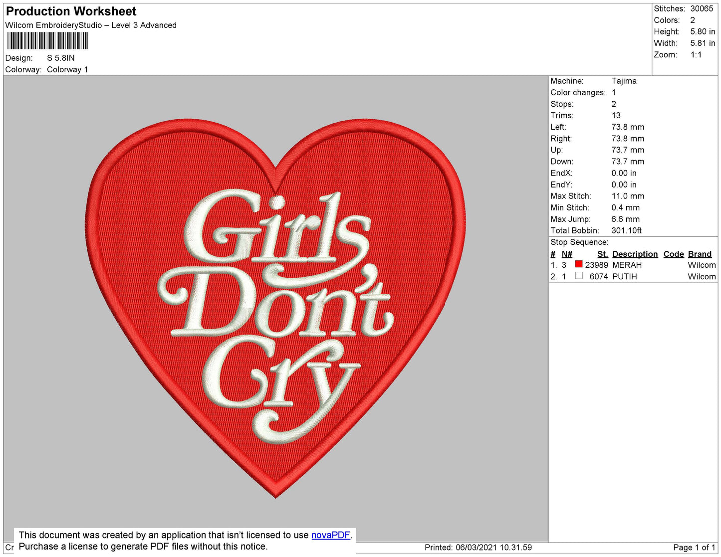 G Dont Cry Text Embroidery File 4 size