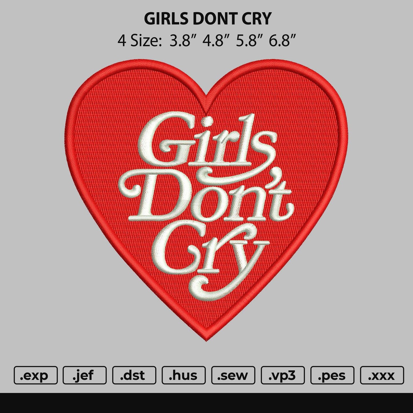 G Dont Cry Text Embroidery File 4 size