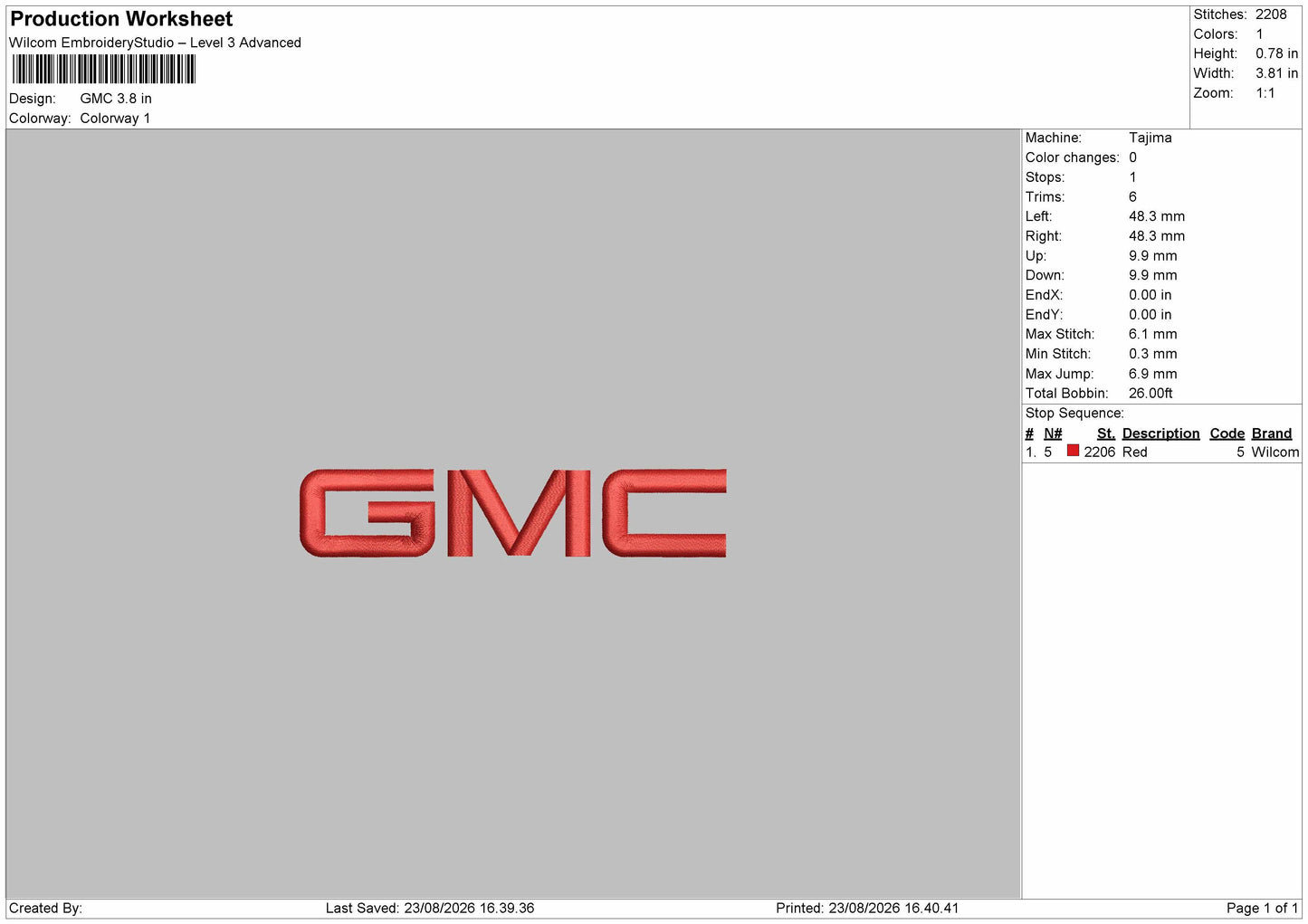 Gmc Text Embroidery Machine Design File 6 sizes