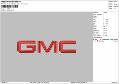Gmc Text Embroidery Machine Design File 6 sizes