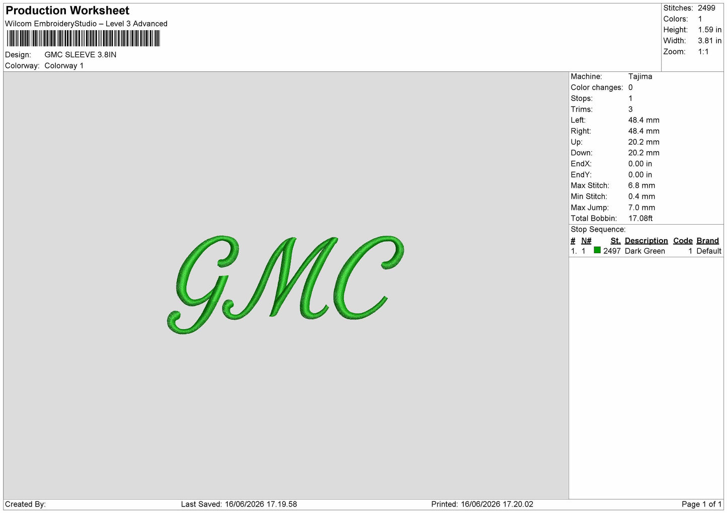 Gmc Text Embroidery Machine Design File 6 sizes