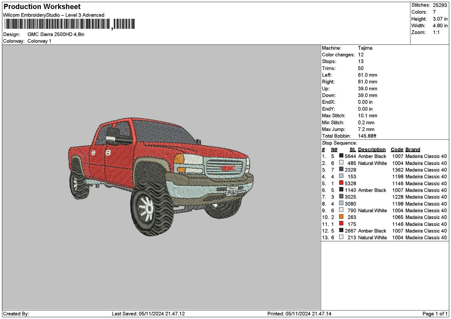 Red Car 0511 Embroidery File 6 sizes