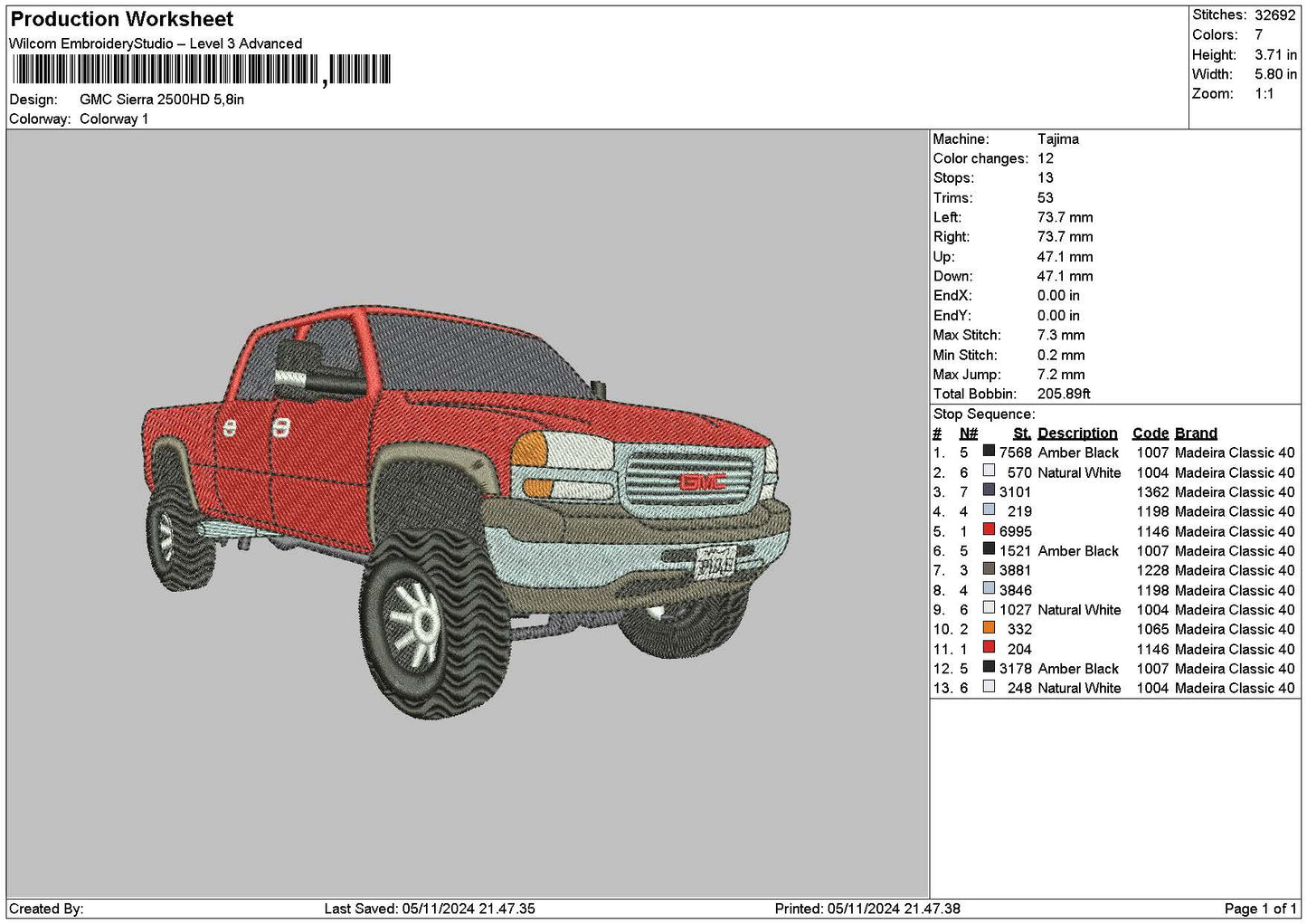 Red Car 0511 Embroidery File 6 sizes