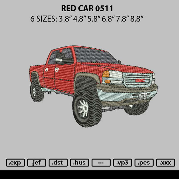 Red Car 0511 Embroidery File 6 sizes