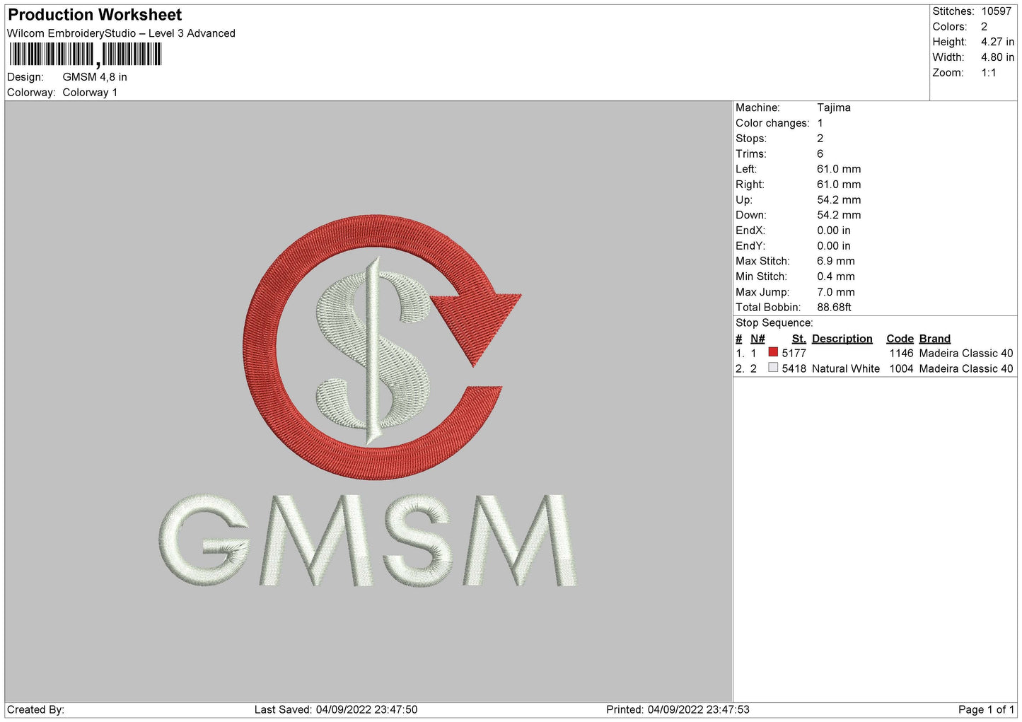 GMSM Embroidery File 5 sizes