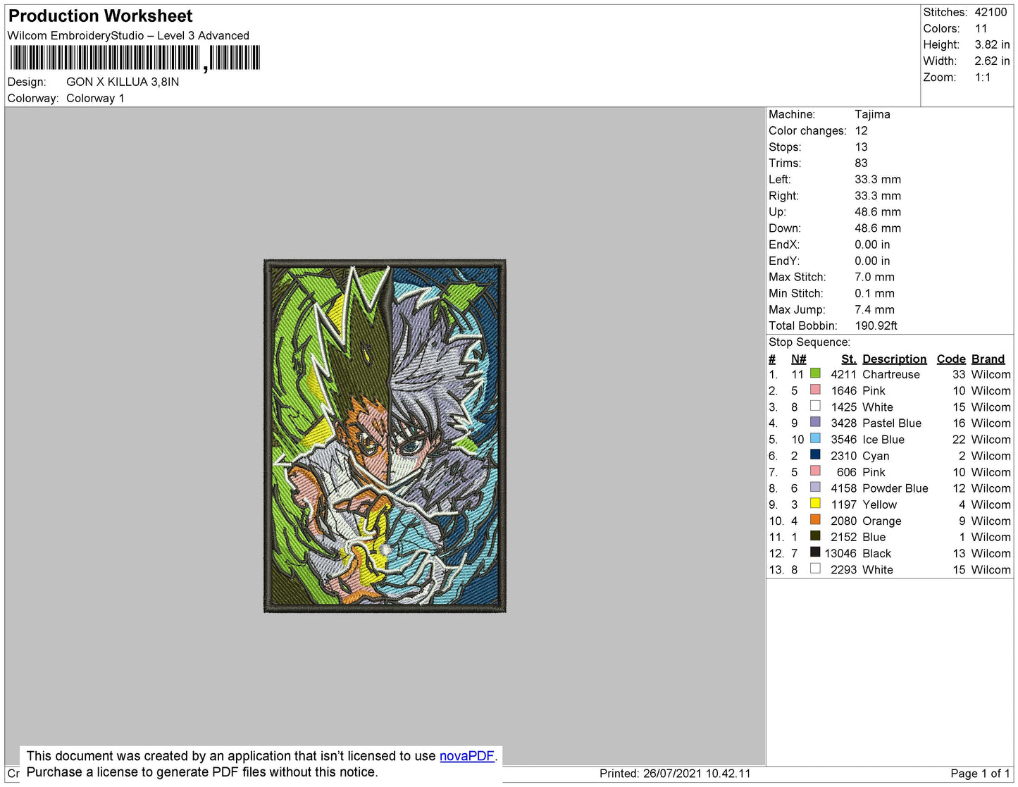 Gon X Killua Embroidery File 4 size