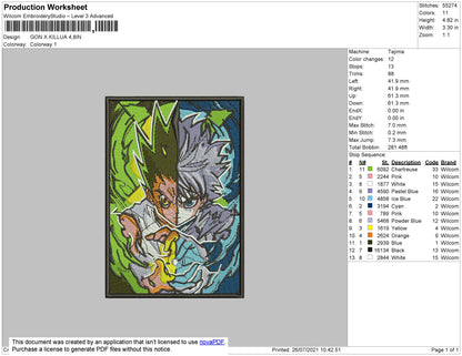 Gon X Killua Embroidery File 4 size