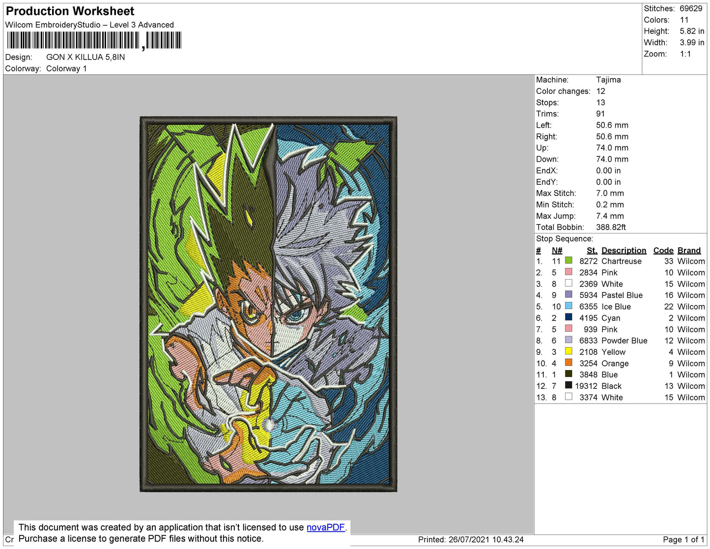 Gon X Killua Embroidery File 4 size