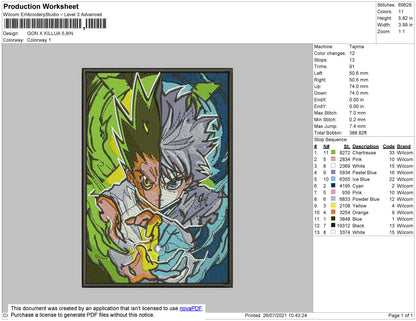 Gon X Killua Embroidery File 4 size