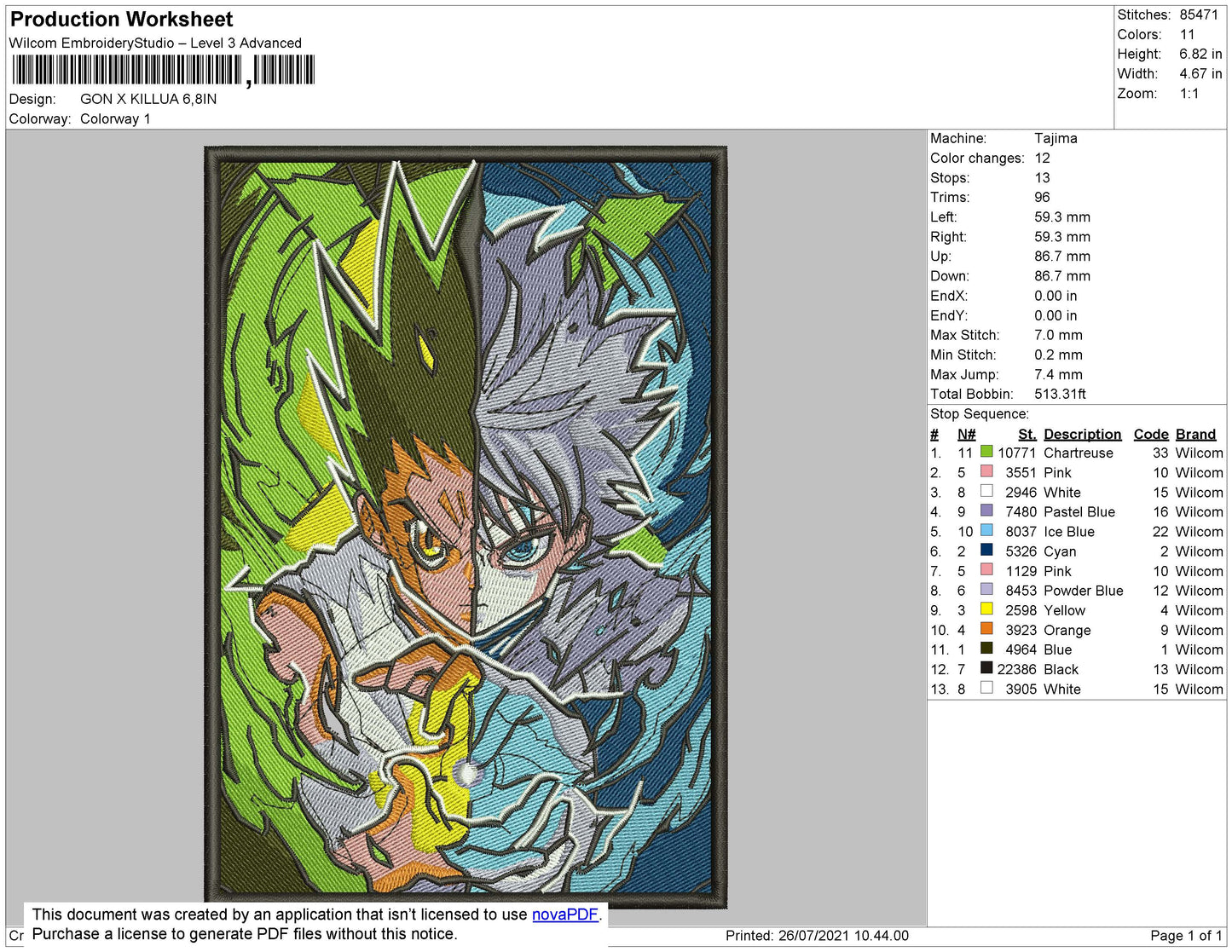 Gon X Killua Embroidery File 4 size