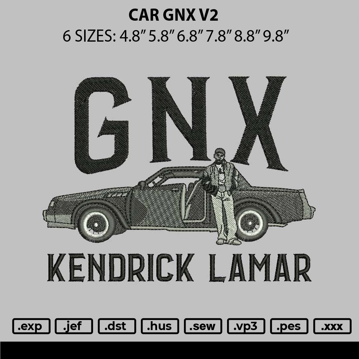 Car Gnx V2 Embroidery File 6 sizes