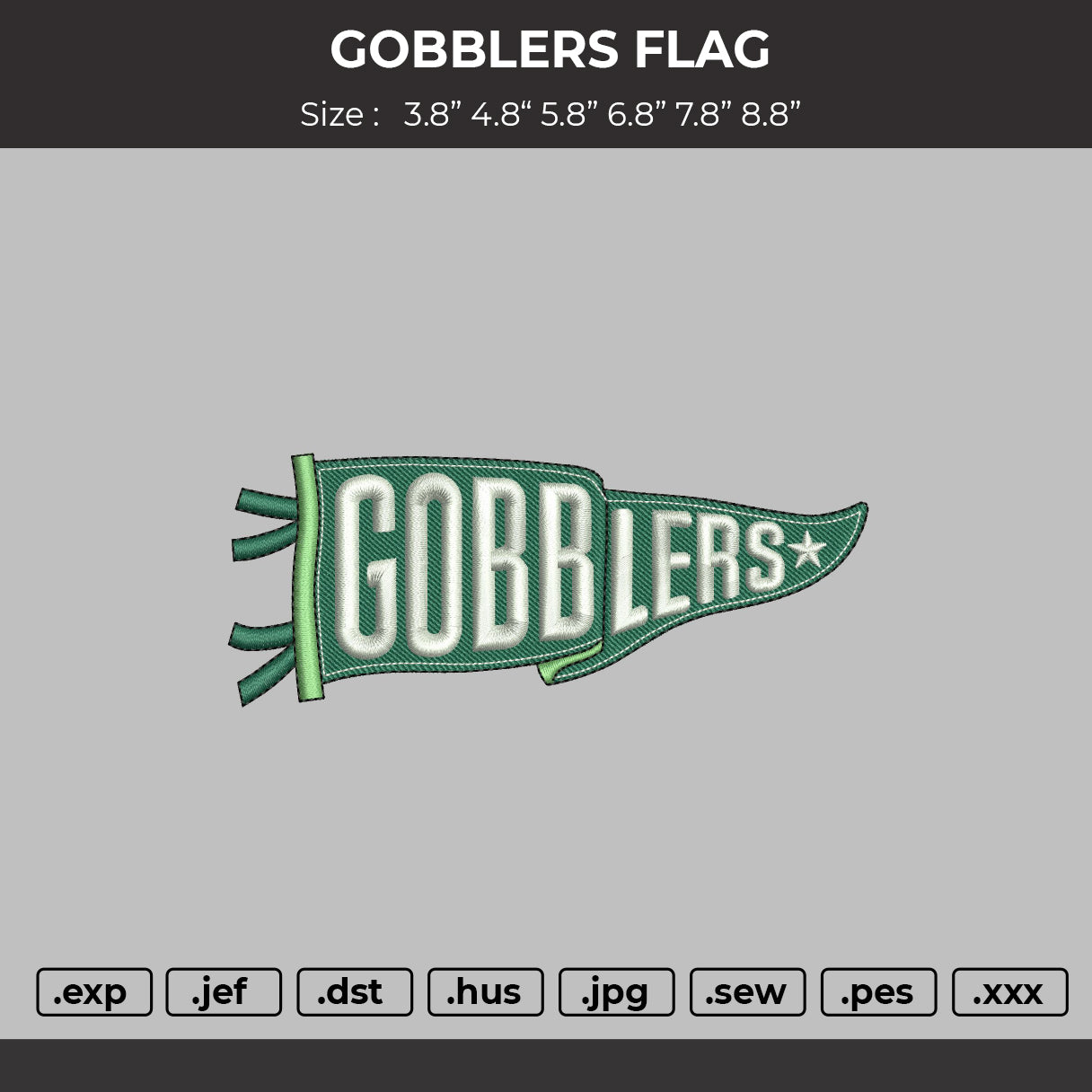 Gobblers Flag Embroidery File Design