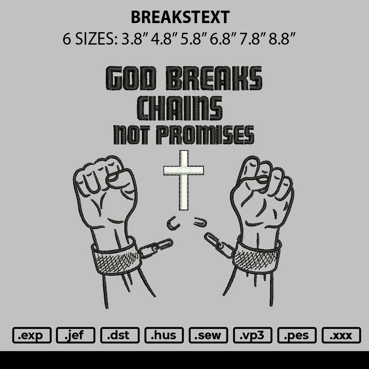 Breakstext Embroidery File 6 sizes