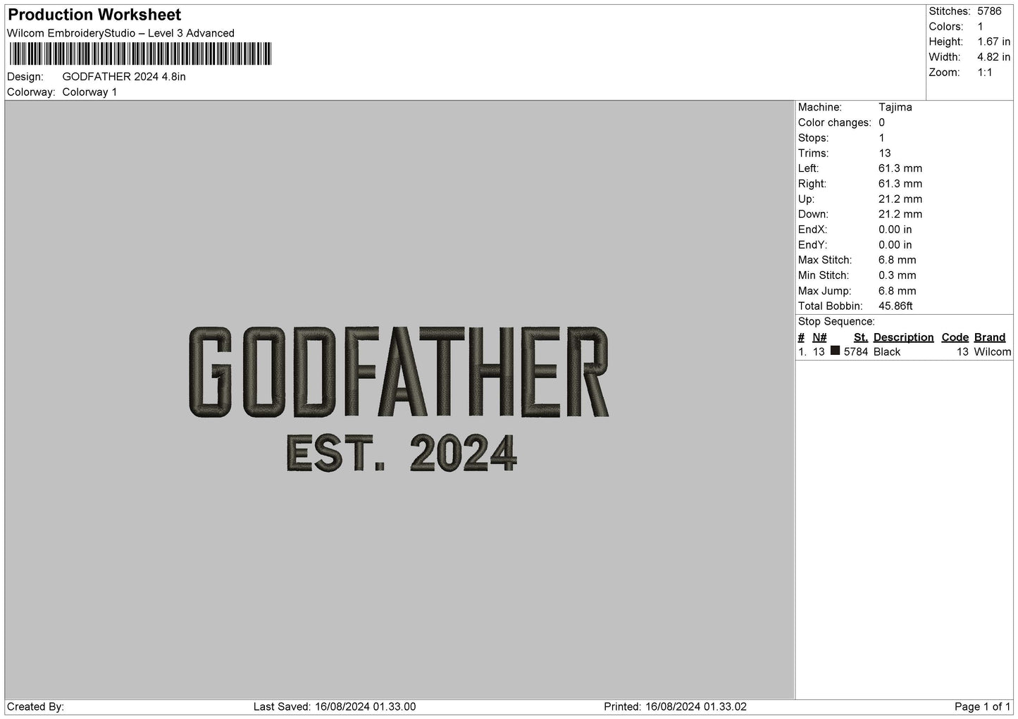 Godfather 24 Embroider File 6 sizes