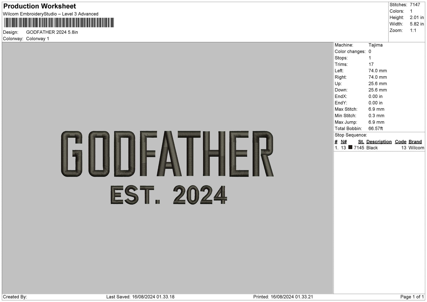 Godfather 24 Embroider File 6 sizes