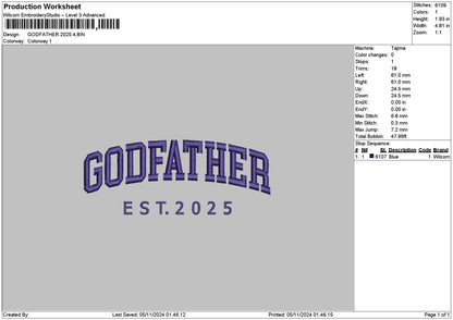 Fathertext 25 Embroidery File 6 sizes