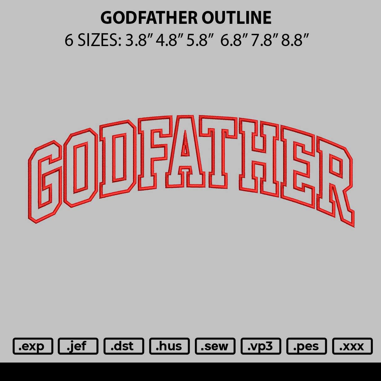 Godfather Outline Embroidery File 6 sizes