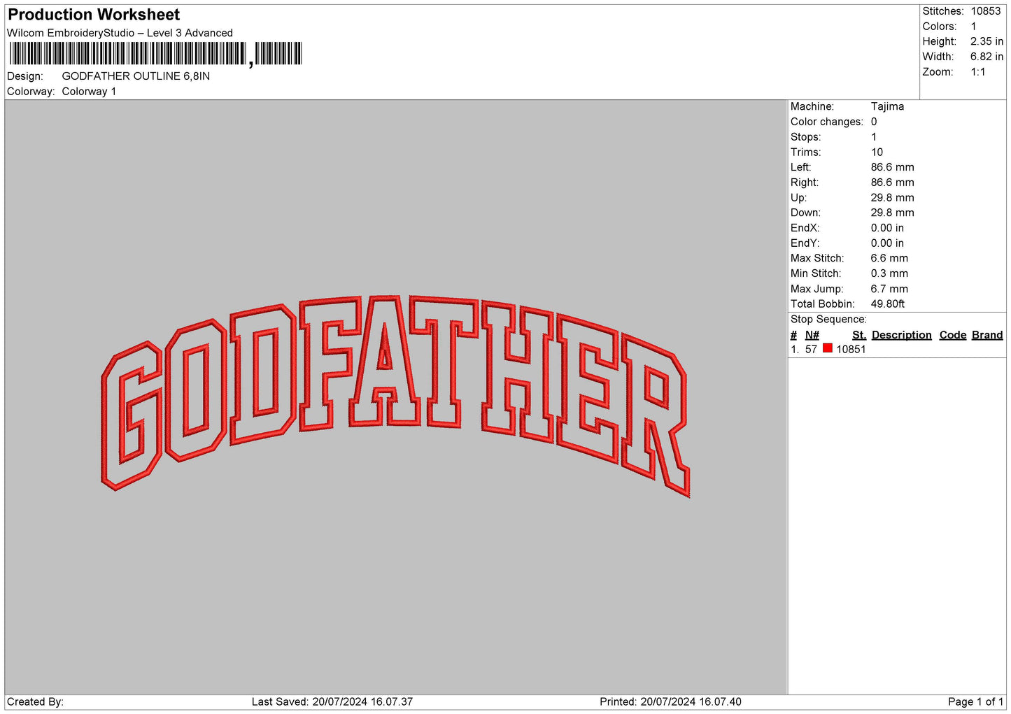 Godfather Outline Embroidery File 6 sizes