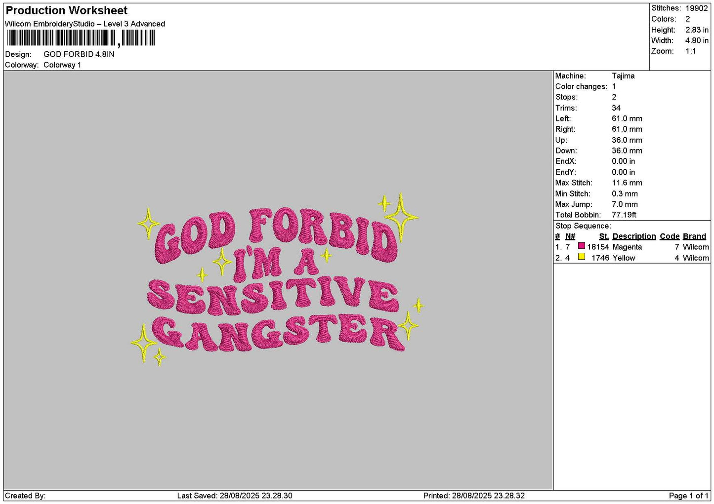 Godtext 2808 Embroidery File 6 sizes