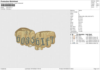 Gods Gift Embroidery File 5 sizes
