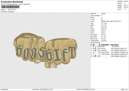 Gods Gift Embroidery File 5 sizes