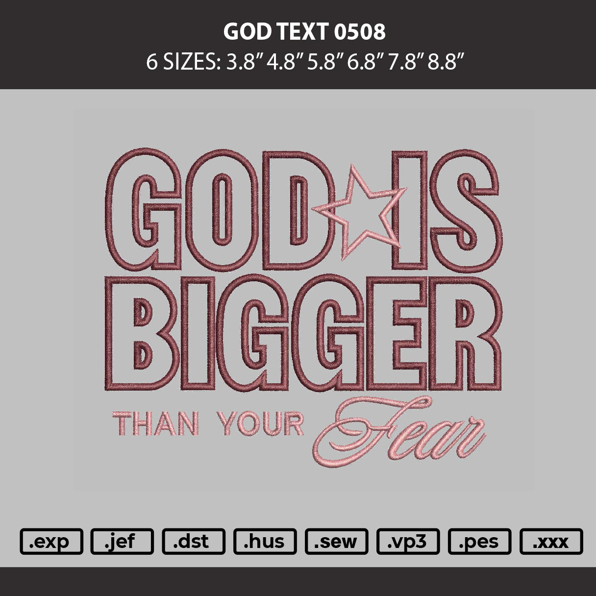 God Text 0508 Embroidery Machine Design File 6 sizes