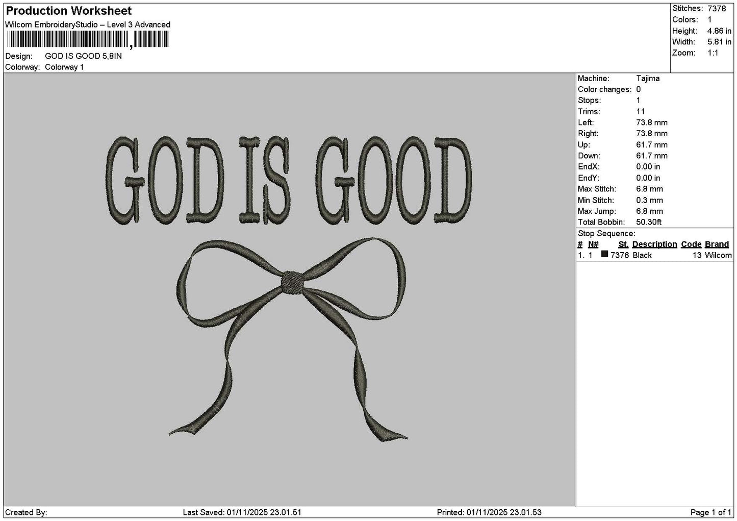 Godtext 3110 Embroidery File 6 sizes