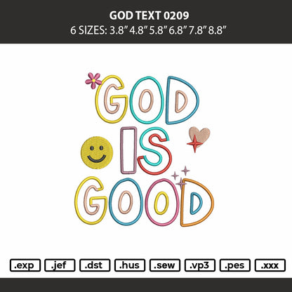 God Text 0209 Embroidery Machine Design File 6 sizes