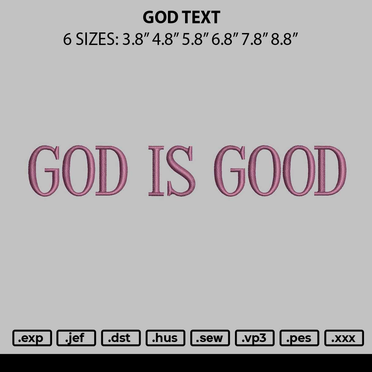 God Text 01 Embroidery File 6 sizes