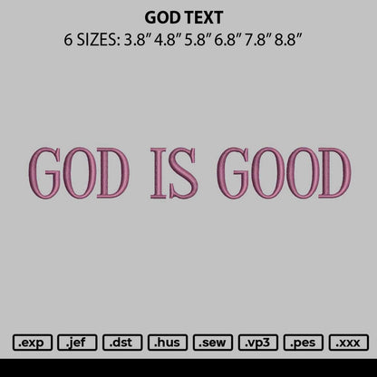 God Text 01 Embroidery File 6 sizes