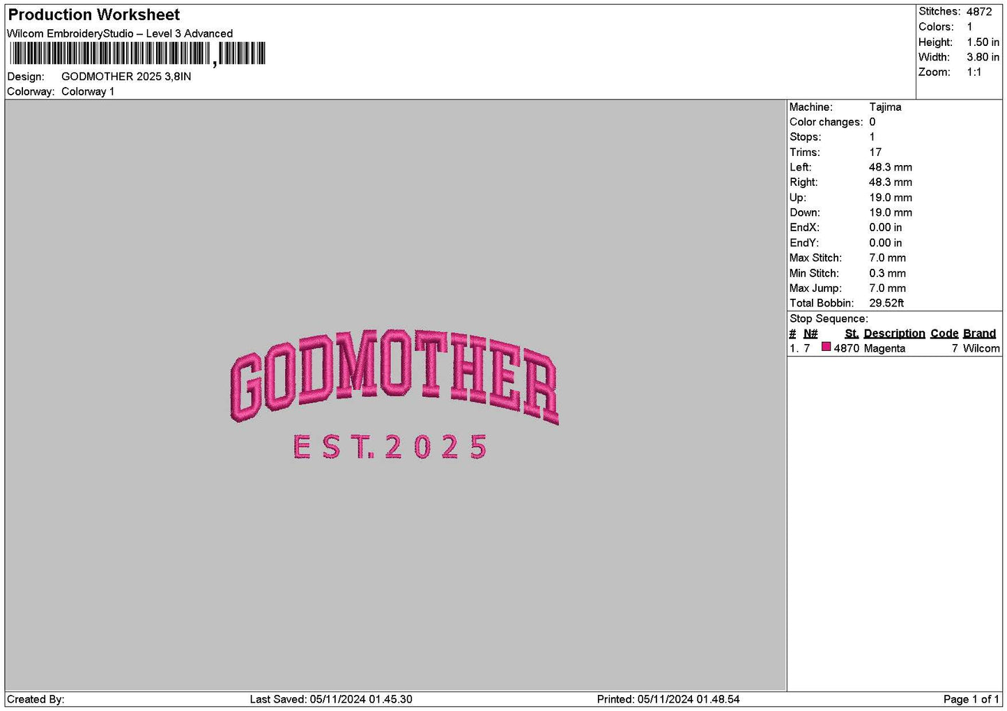 Mothertext 25 Embroidery File 6 sizes