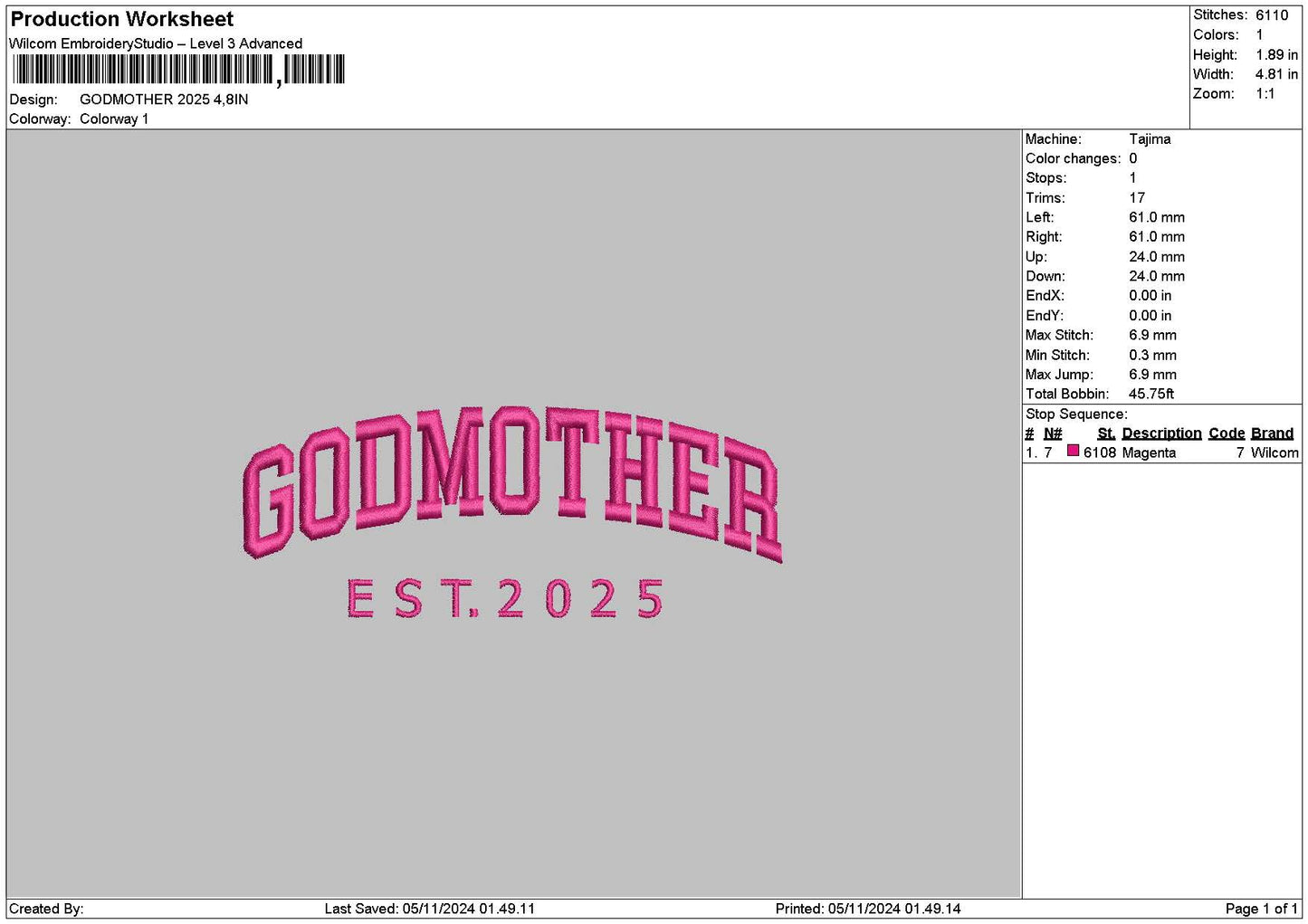 Mothertext 25 Embroidery File 6 sizes