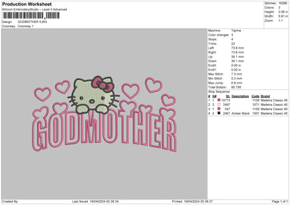 Godmother Embroidery File 6 sizes