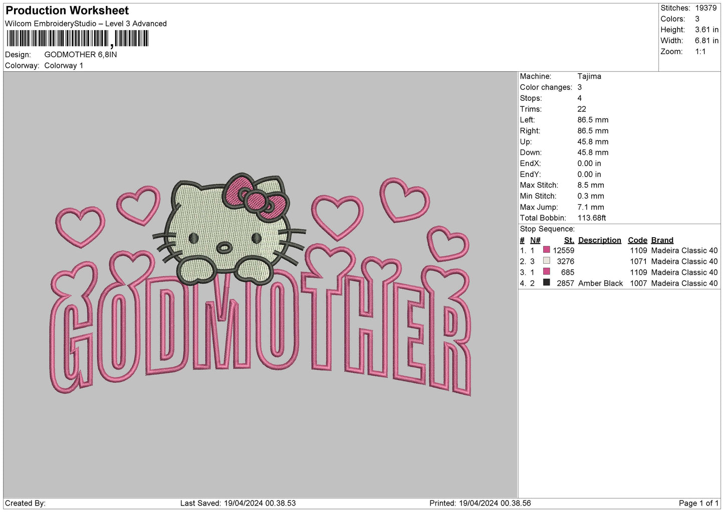 Godmother Embroidery File 6 sizes