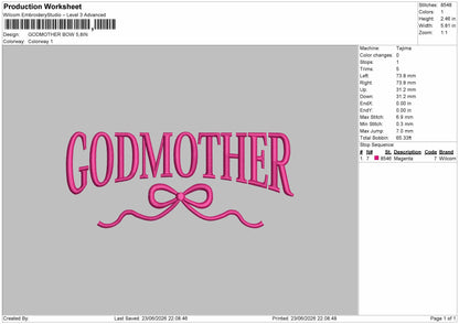 Godmothertext Embroidery Machine Design File 6 sizes
