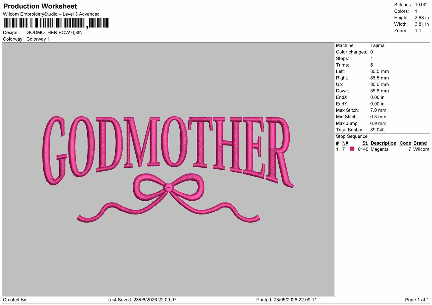 Godmothertext Embroidery Machine Design File 6 sizes