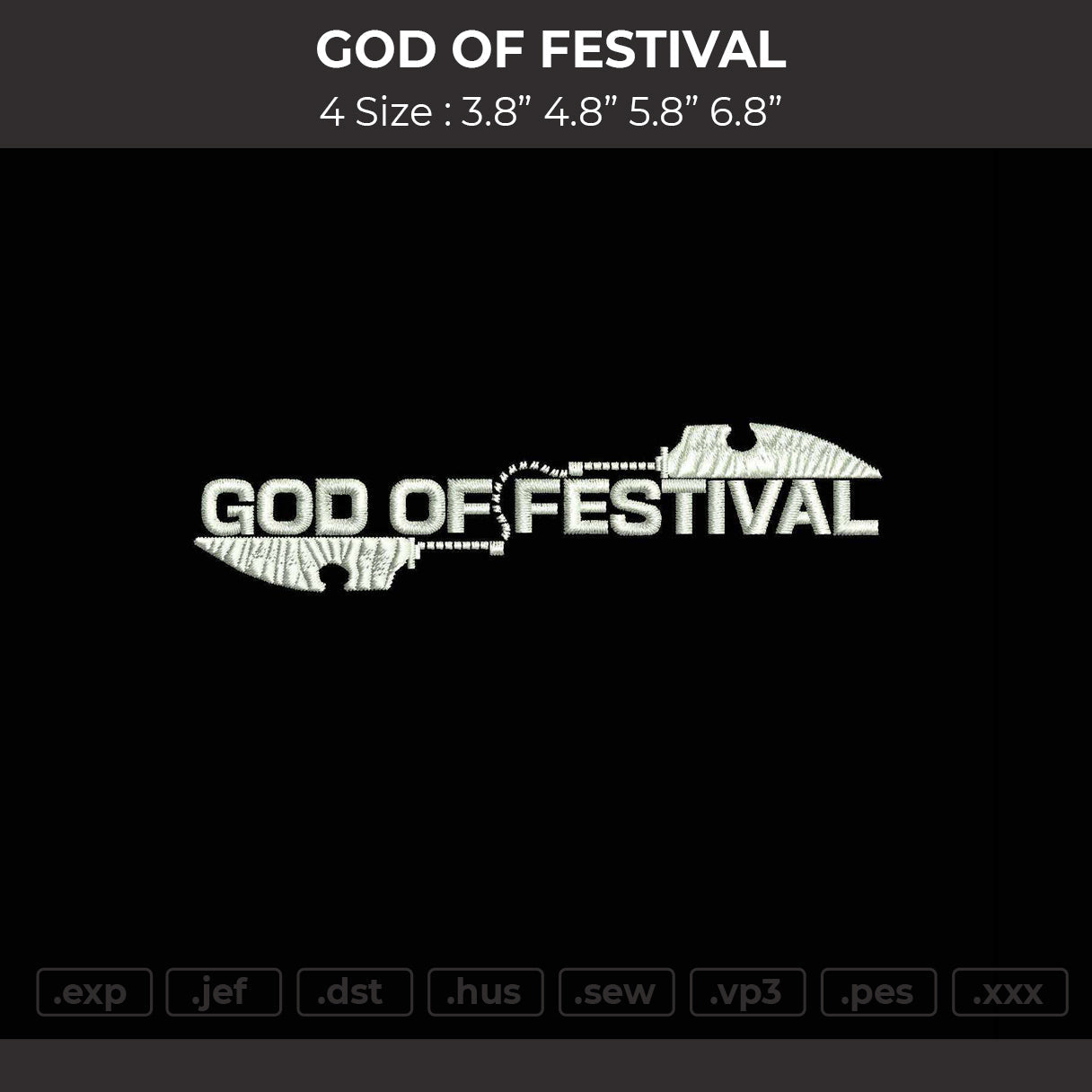 God Of Festival Embroidery File 4 size