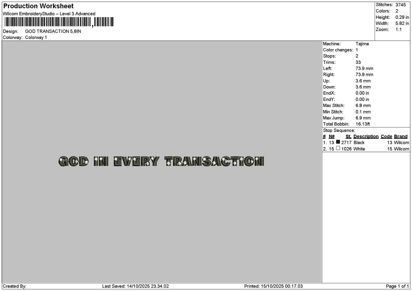 Godtext 1510 Embroidery File 6 sizes
