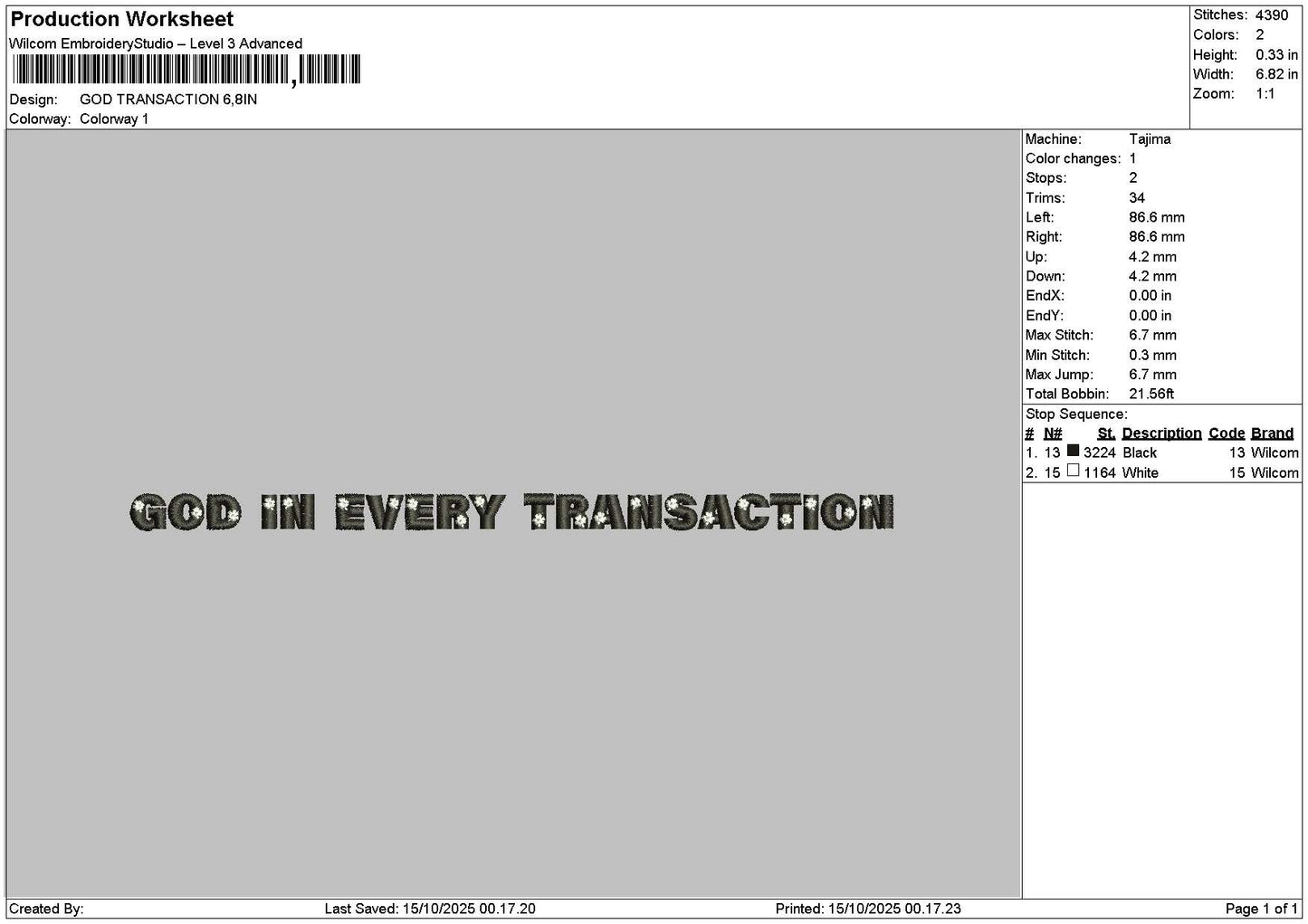 Godtext 1510 Embroidery File 6 sizes