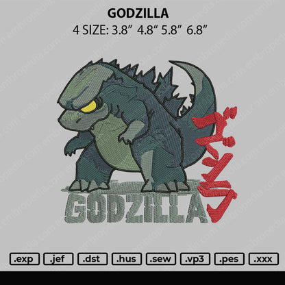 Godzilla Embroidery File 4 size
