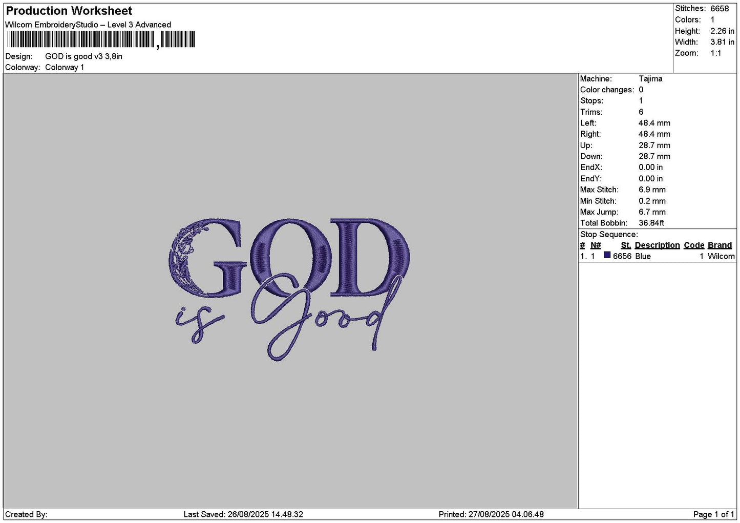 Godtext V3 Embroider File 6 sizes