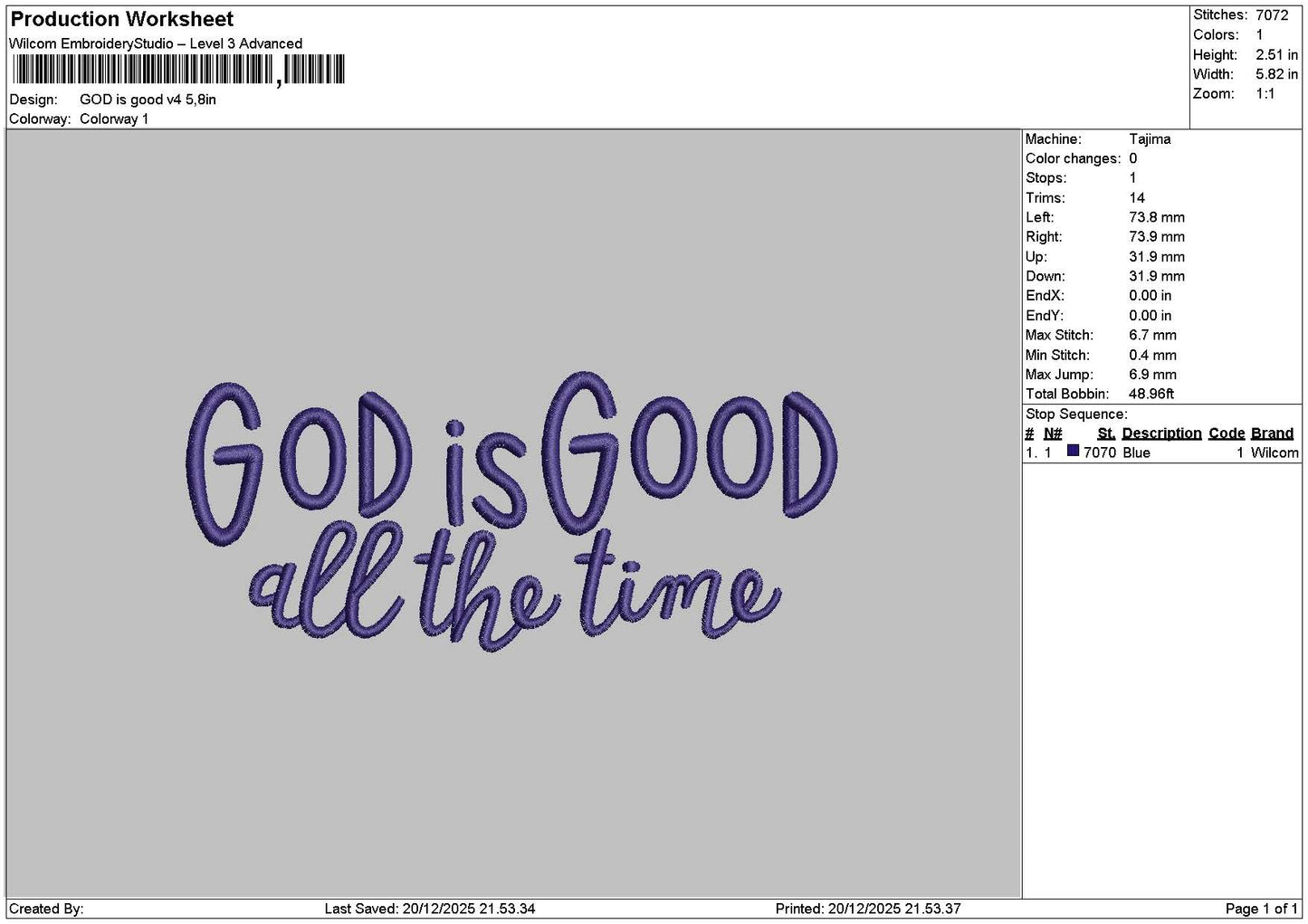 Godtext Good Embroidery File 6 Sizes