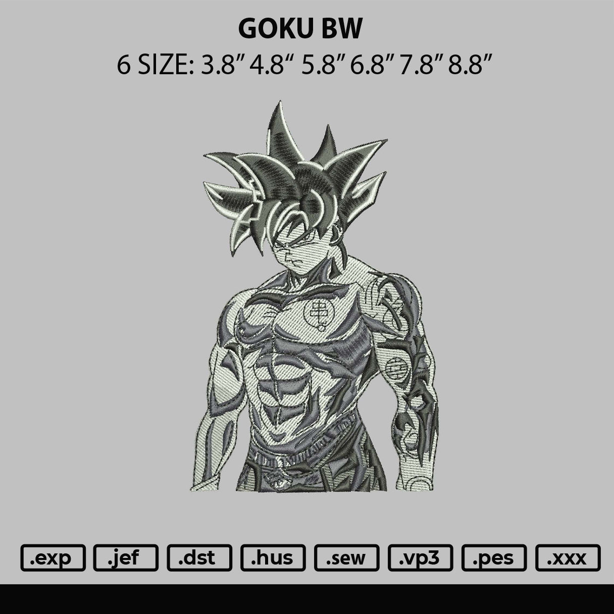 Goku Bw Embroidery File 6 sizes