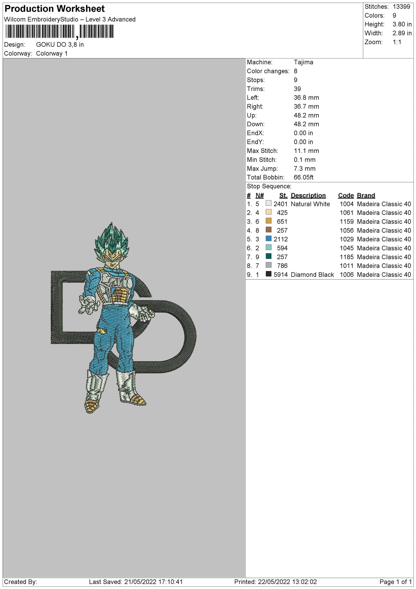 Goku DO Embroider File 4 size