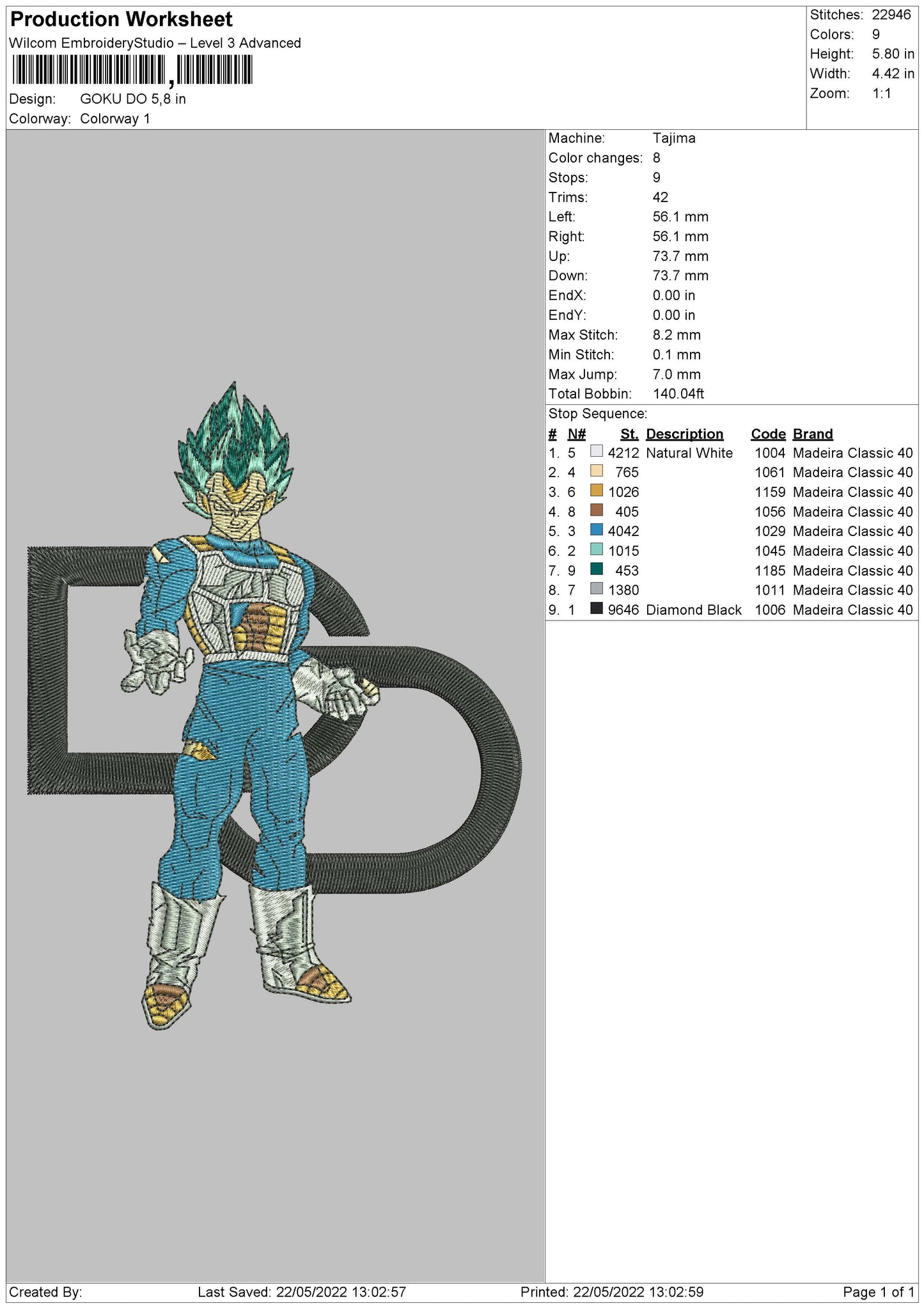 Goku DO Embroider File 4 size